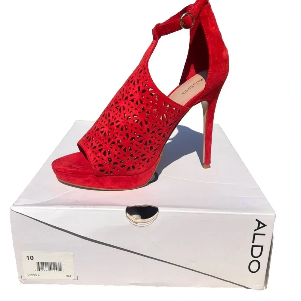 Aldo Suede Vizzola Vibrant Red Cutout Heels EUC 10